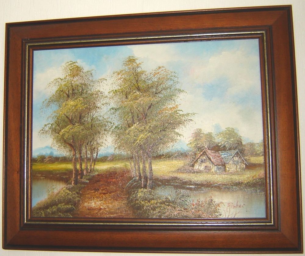 Tableau ancien paysage a l'huile sign� fisher 65 Aromas (39)