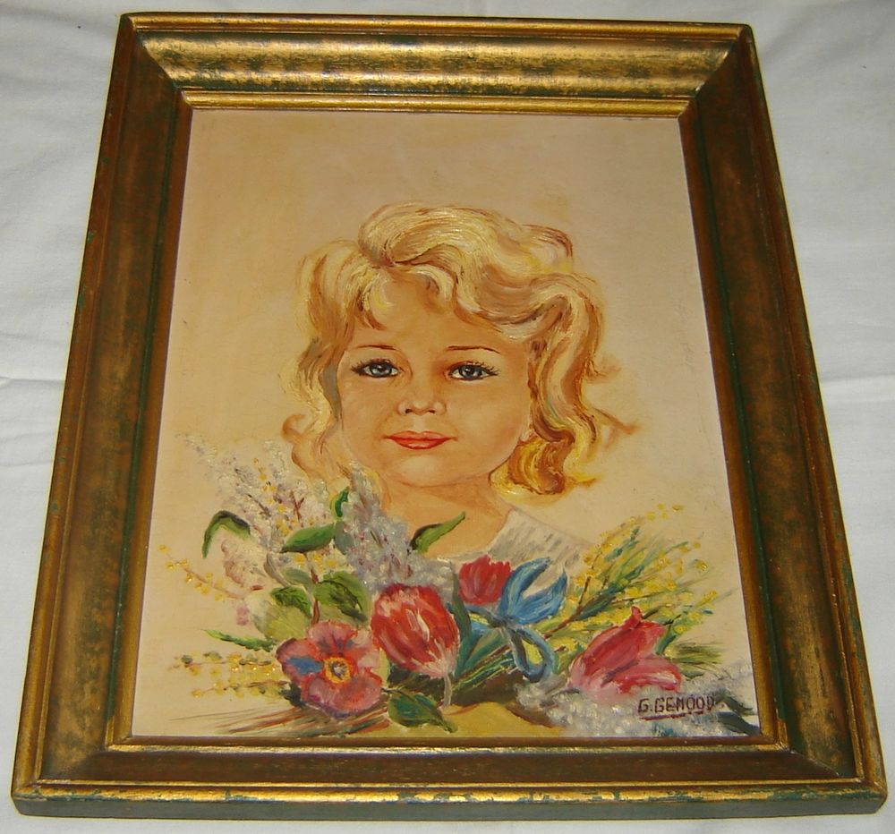 Tableau ancien portrait fille sign� G. Gemoud 1943 60 Aromas (39)