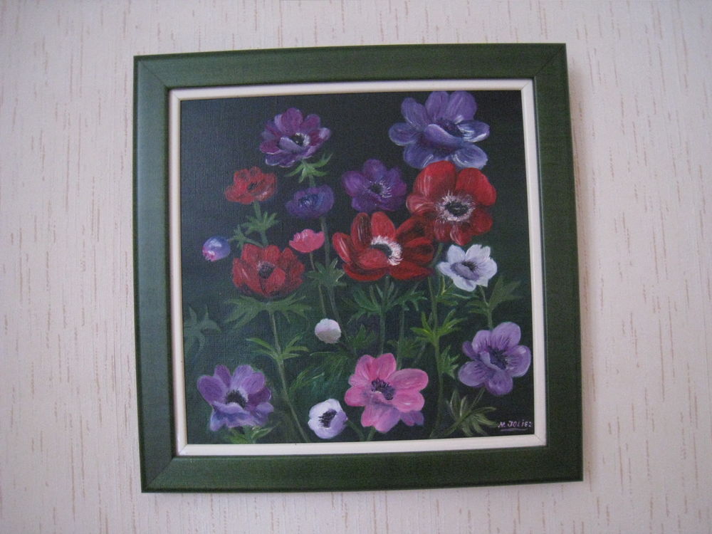 Tableau an�mones sign�, encadr� 37X37 93 Saint-Ismier (38)