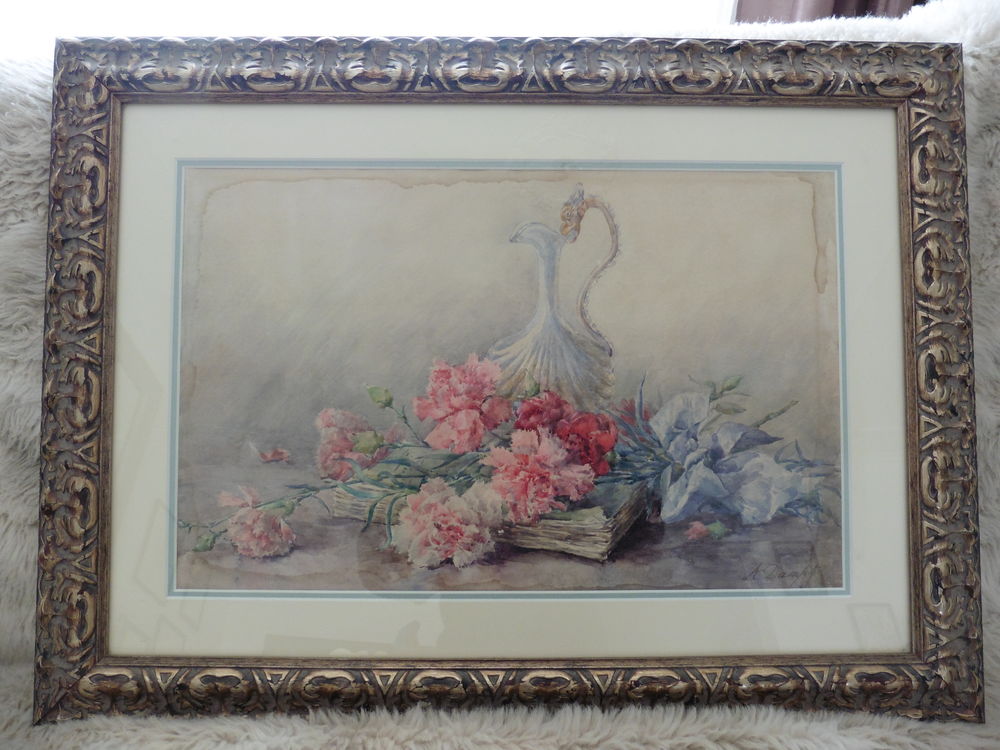 TABLEAU AQUARELLE BOUQUET FLEURS Encadr�e et Sign�e 0 La Destrousse (13)