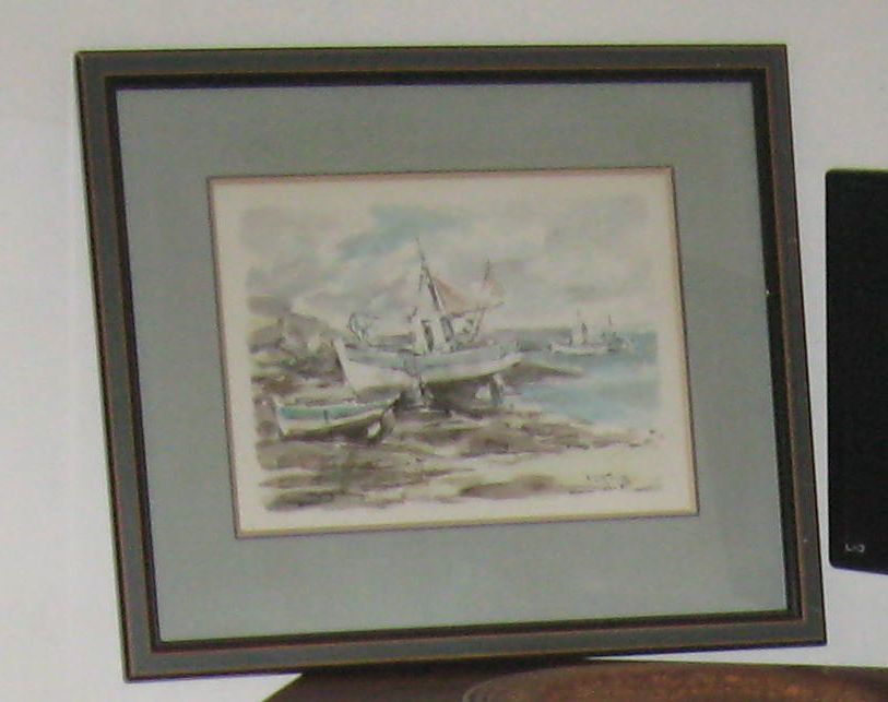 Tableau : aquarelle Le Toullec (peintre breton) 70 Saint-Alban-les-Eaux (42)