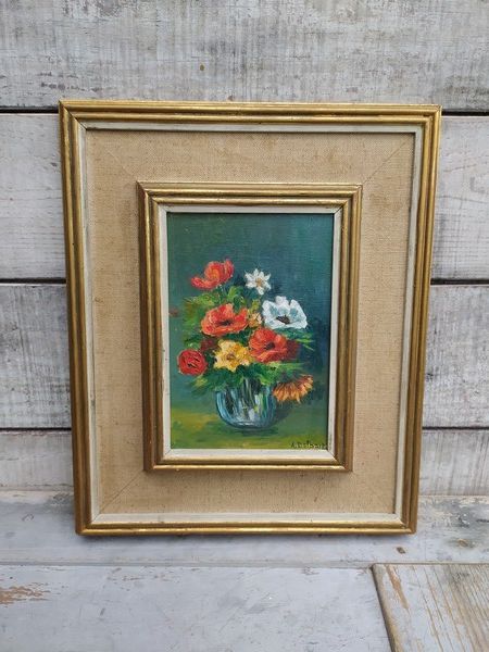 Tableau Bouquet de Fleurs Ann�es 60 Sign� A. Delbart 
70 Loches (37)