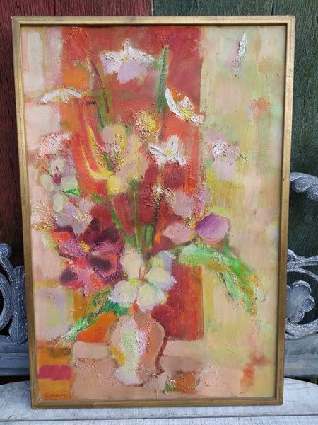 Tableau Bouquet de Fleurs Peinture � l'Huile Sign� Vincent 60 Loches (37)
