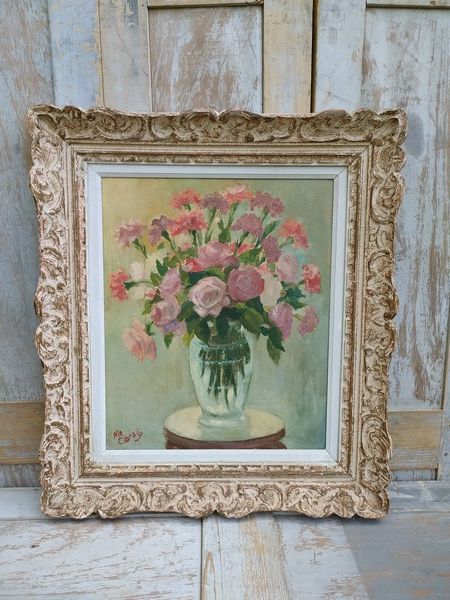 Tableau Bouquet Fleurs Roses Oeillets Cadre Montparnasse 
350 Loches (37)