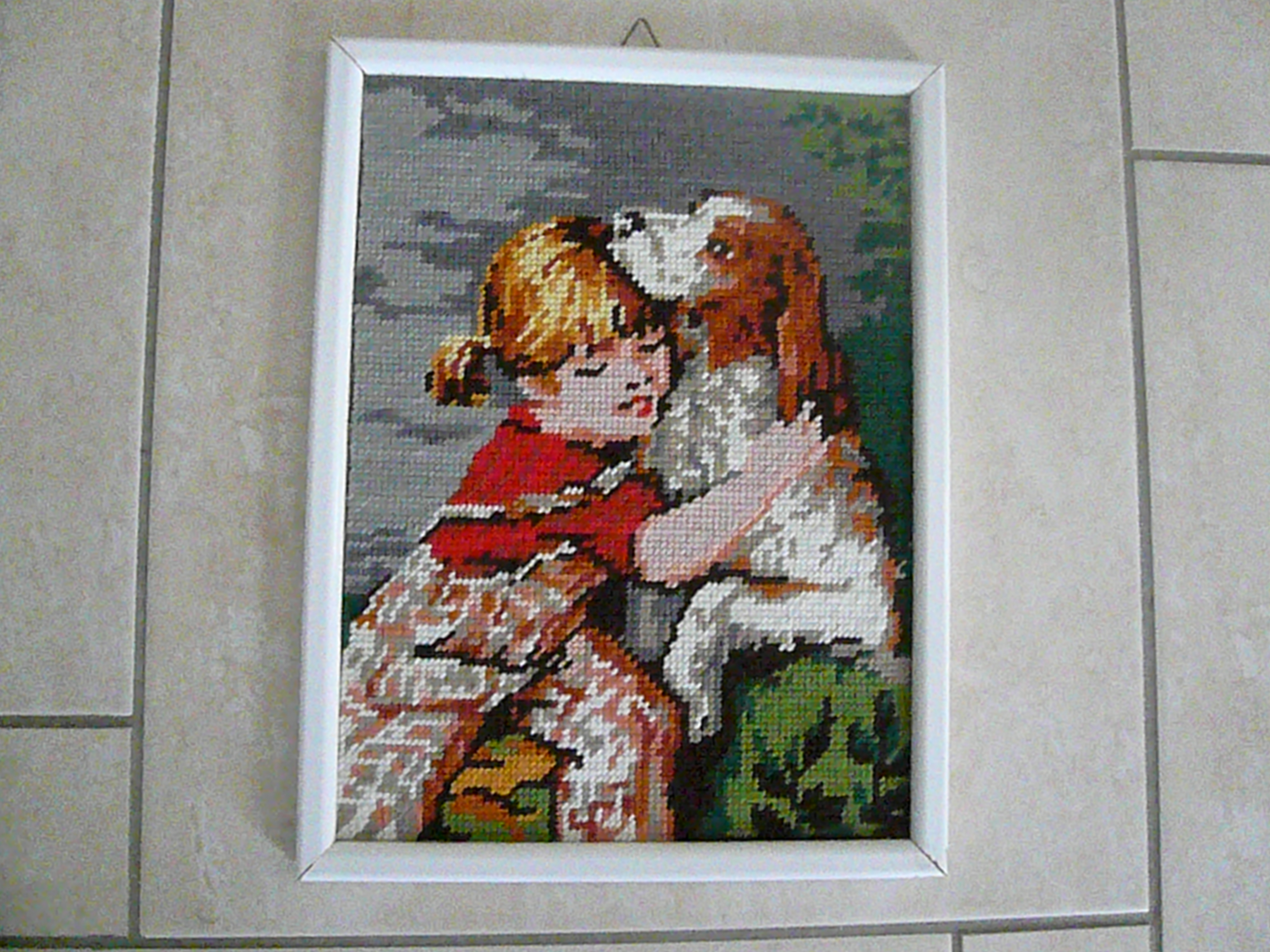 Tableau canevas Fillette et son chien 15 Franqueville-Saint-Pierre (76)