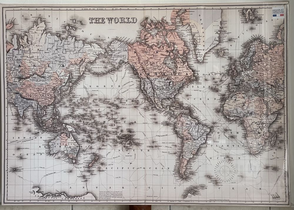 Tableau carte monde vintage centr� Am�rique 15 Brioude (43)