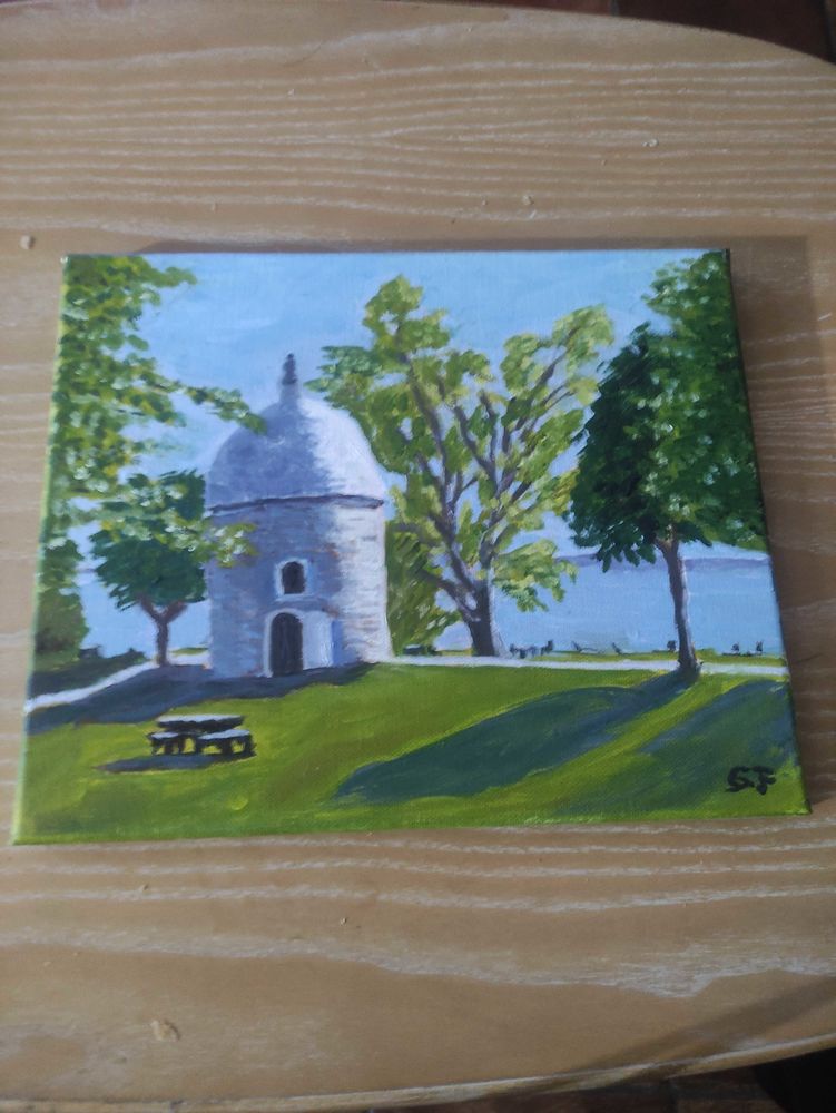 Tableau Chapelle au bord du lac 65 Montescot (66)