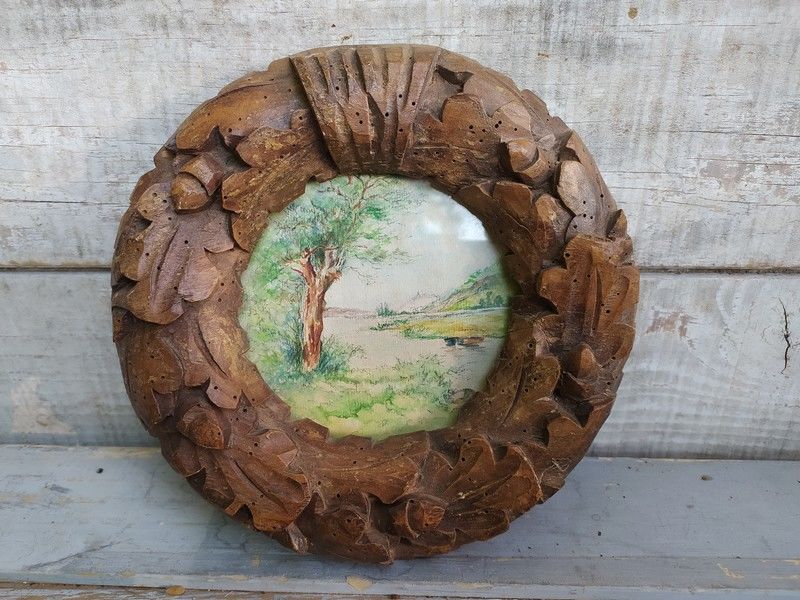 Tableau Dessin Cadre Bois Sculpt� Art Populaire 40 Loches (37)