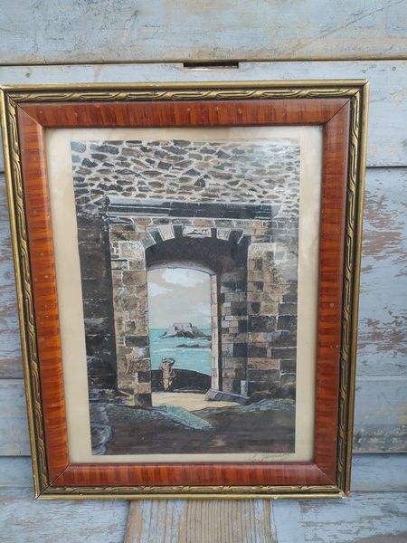 Tableau Dessin Gouache Marine P�cheur Sign� Jampierre ca1930 85 Loches (37)