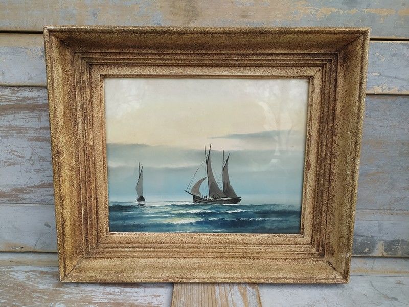 Tableau Dessin Gouache Marine Voiliers Sign�e 120 Loches (37)