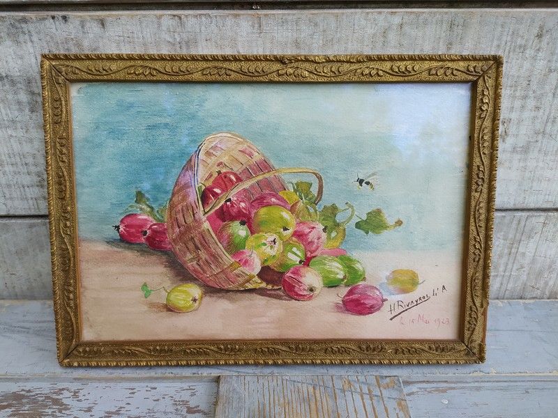 Tableau Dessin Nature Morte aux Fruits Sign� H.Rivayrol 1923 45 Loches (37)