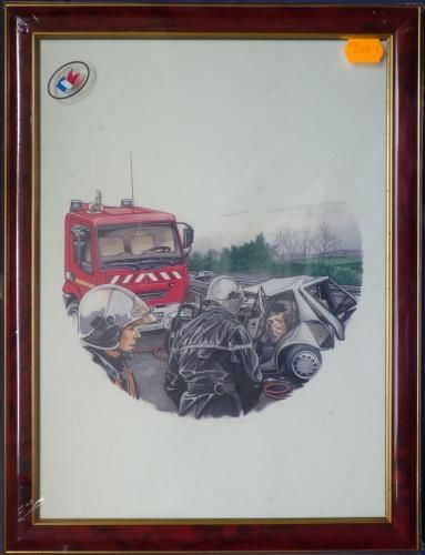 Tableau d'un dessin de pompier au travail 7 Saint-Philippe-du-Seignal (33)