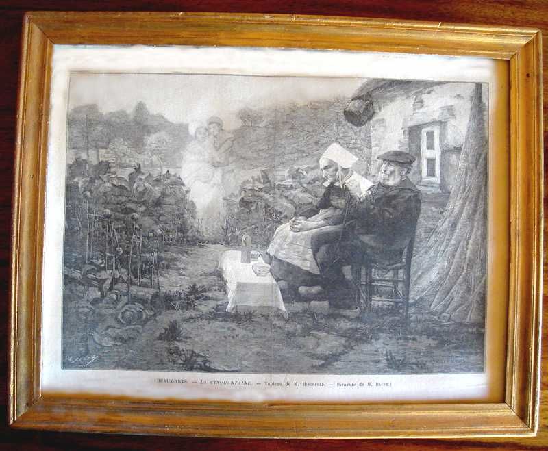 tableau encadr� eau forte Charles Baude et M Hirchfeld, 1880 19 Jausiers (04)