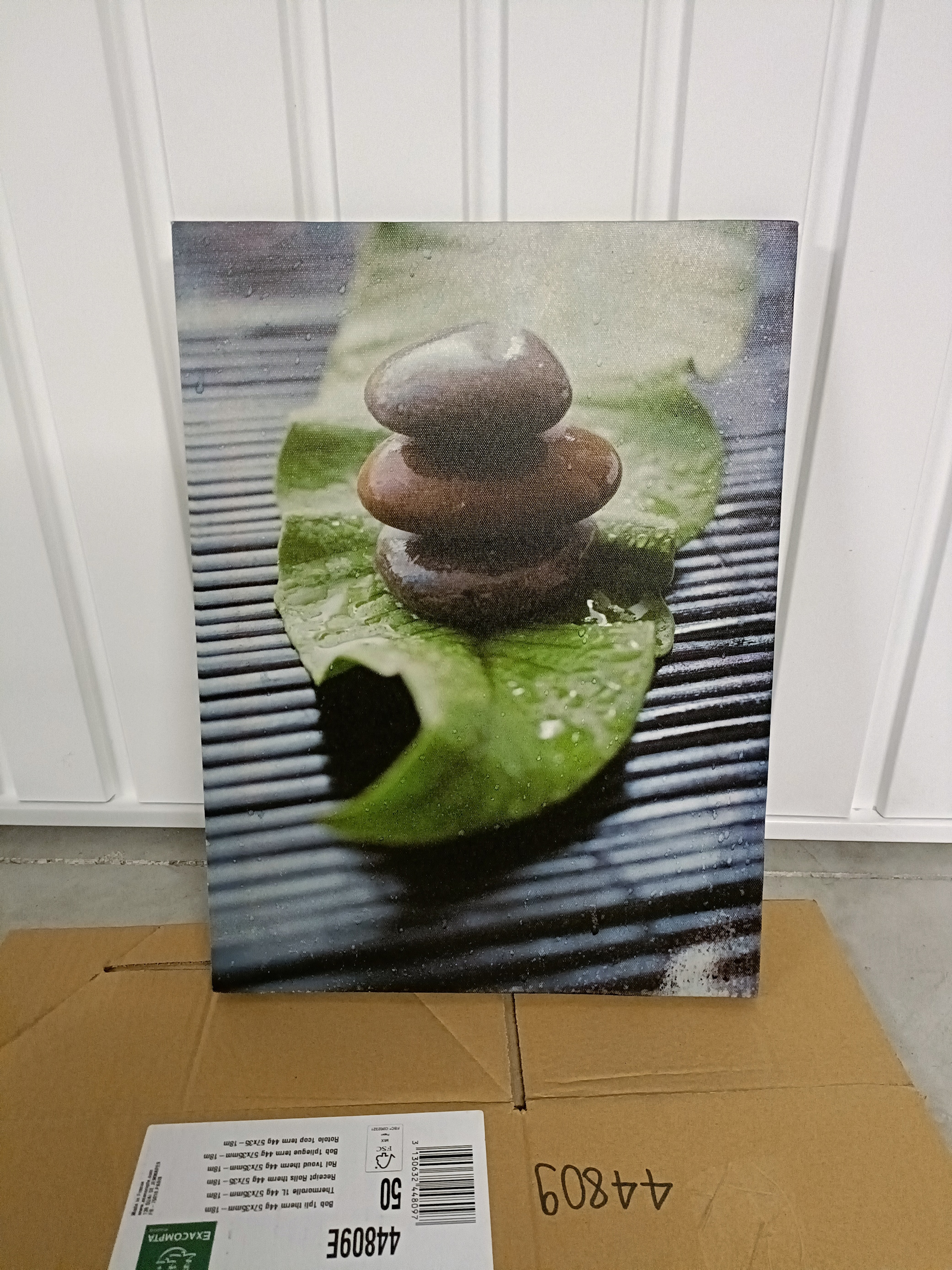 TABLEAU FEUILLE VERTE ET TROIS GALETS 10 Grasse (06)