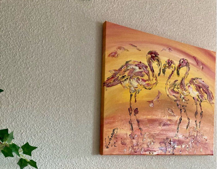 Tableau Flamants roses Peinture sur toile Camargue 55x46cm Neuf Original 100 Montpellier (34)