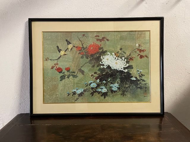 Tableau fleurs et oiseaux 25 Boulay-Moselle (57)