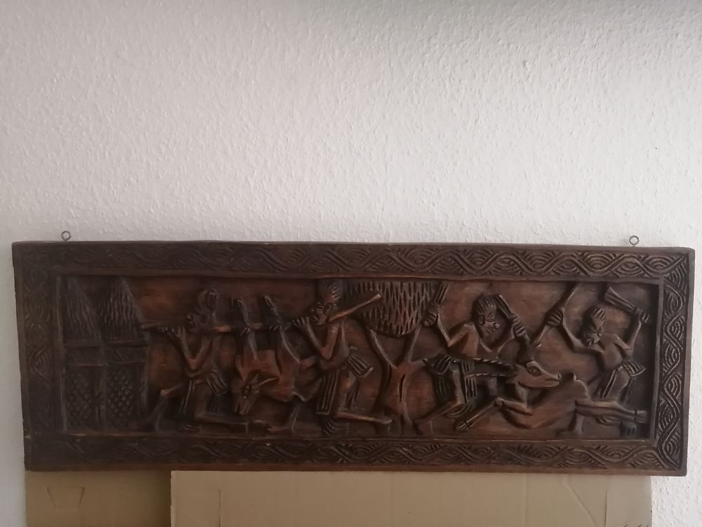 Tableau / fresque en bois - Sc�ne de chasse / repas 60 Habsheim (68)