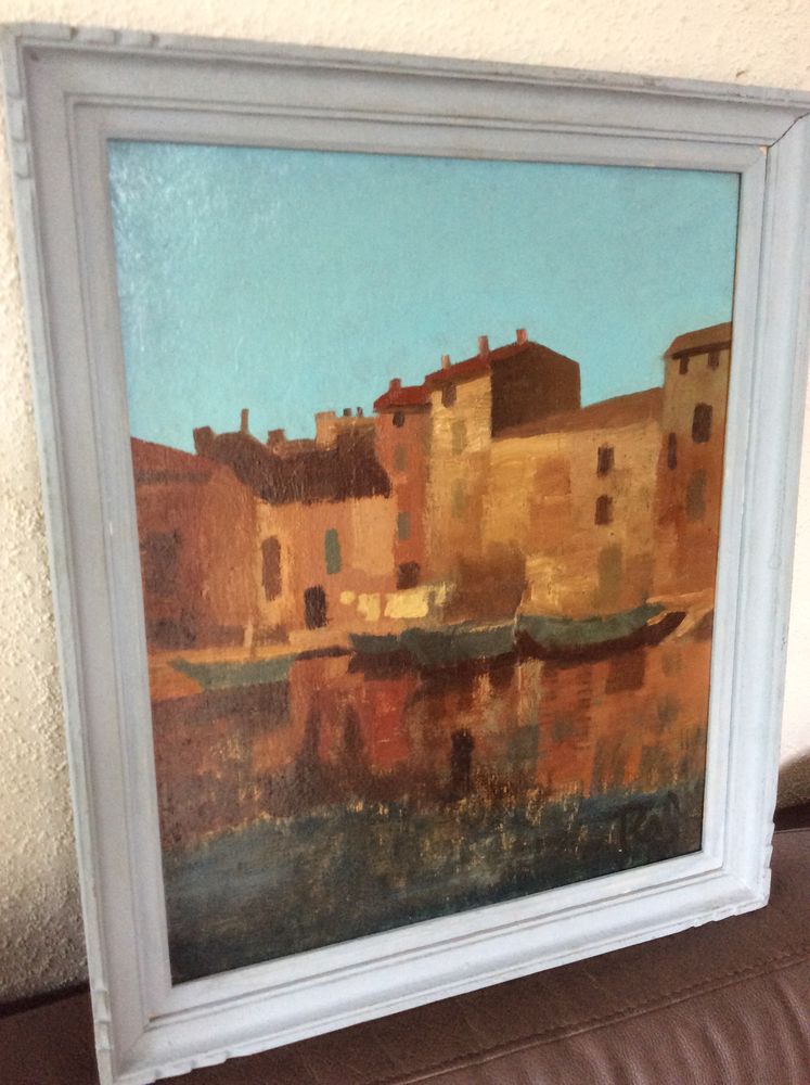 Tableau Huile sur Isorel port m�diterran�en sign� Rab Xx�me 50 Gif-sur-Yvette (91)