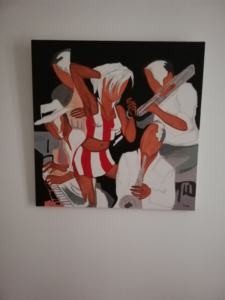 TABLEAU A L HUILE SUR TOILE COTON ORCHESTRE MODERNE 90 Anduze (30)