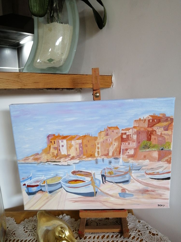 TABLEAU A L HUILE SUR TOILE COTON AU AU BORD DE L EAU 50 Anduze (30)