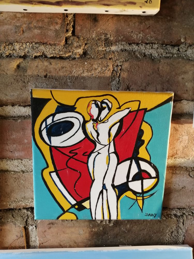 TABLEAU A L HUILE SUR TOILE COTON LES AMOUREUX MODERNES 20 Anduze (30)