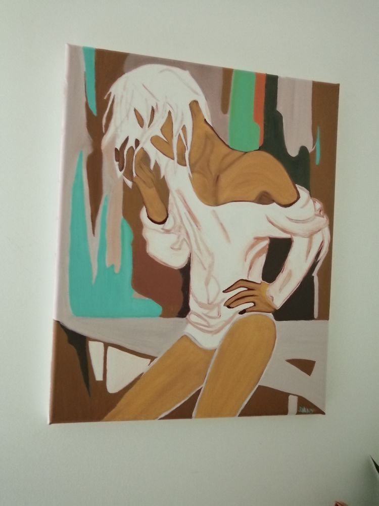 TABLEAU A L HUILE SUR TOILE COTON FEMME BLONDE 60 Anduze (30)