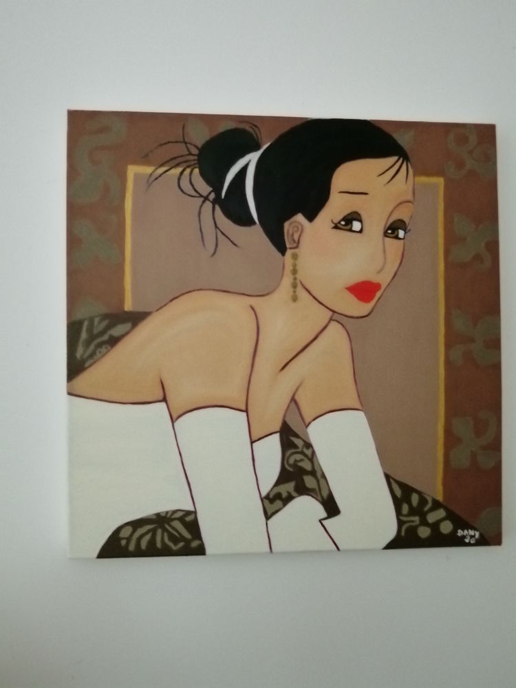 TABLEAU A L HUILE SUR TOILE COTON JOLIE FEMME 60 Anduze (30)