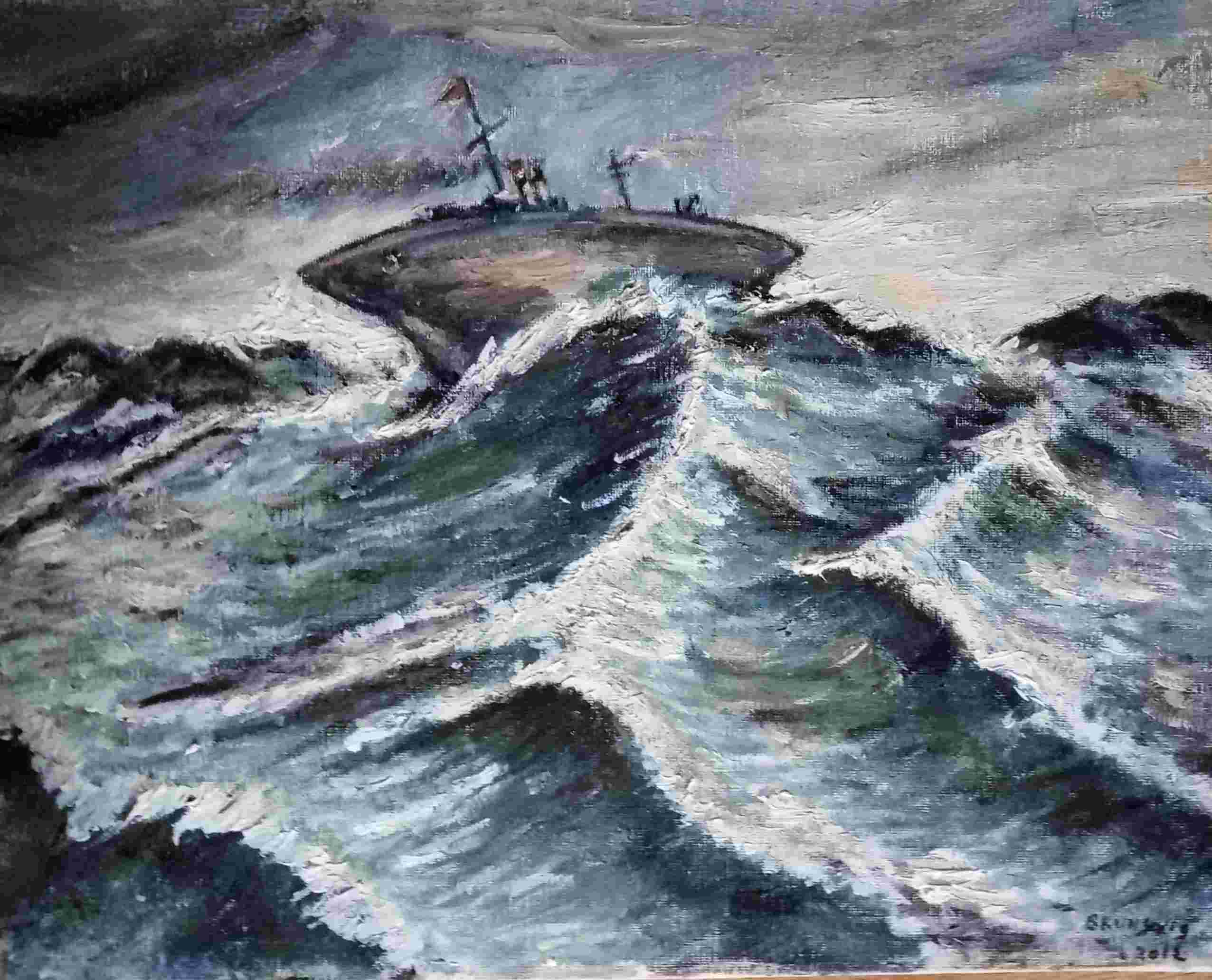 Tableau huile sur toile bateau dans la temp�te 50 Clermont-Ferrand (63)