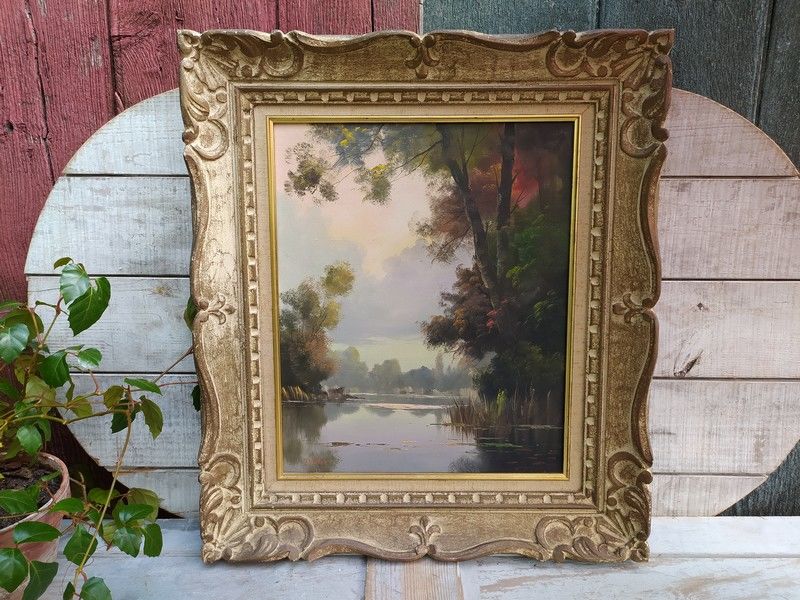 Tableau Huile sur toile Paysage Lacustre Sign� Didier 250 Loches (37)