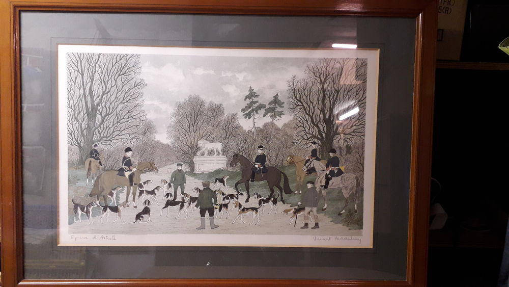 Tableau : Lithographie chasse � cour 50 Ablon-sur-Seine (94)