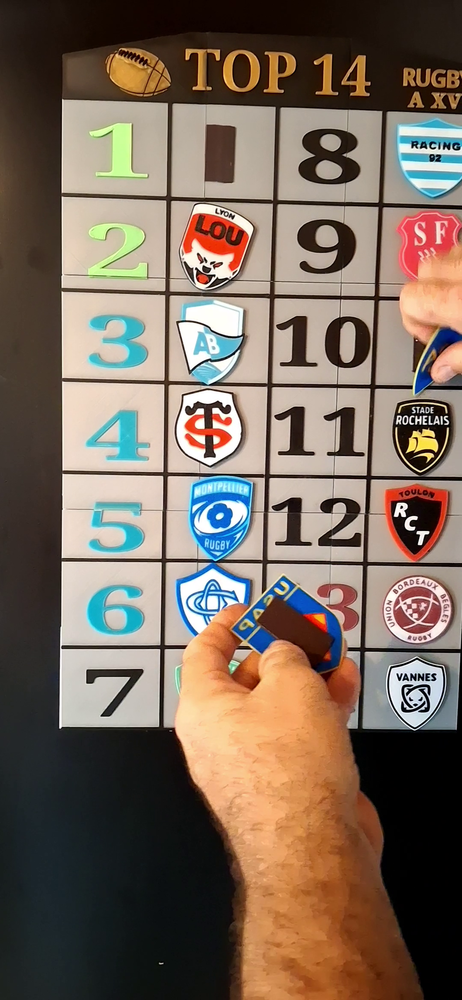 Tableau magntique du Classement Top 14 avec �cussons 30 Ria-Sirach (66)