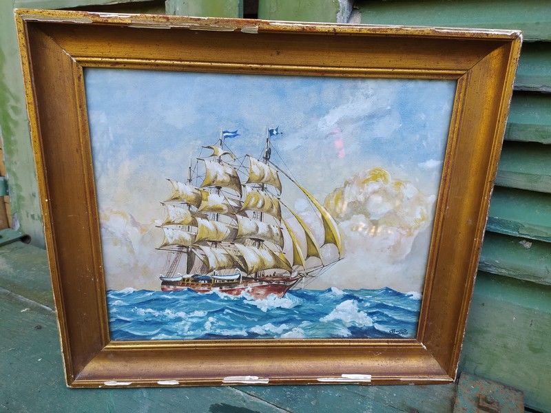 Tableau Marine Aquarelle Gouach�e Sign�e Boissin 1930 100 Loches (37)