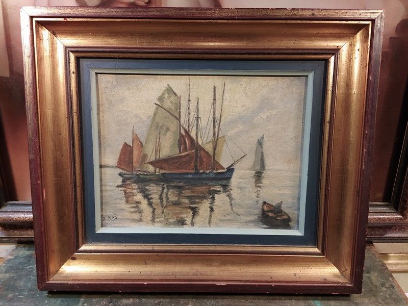 Tableau Marine Bateaux Voiliers Sign�e R. Roy 80 Loches (37)