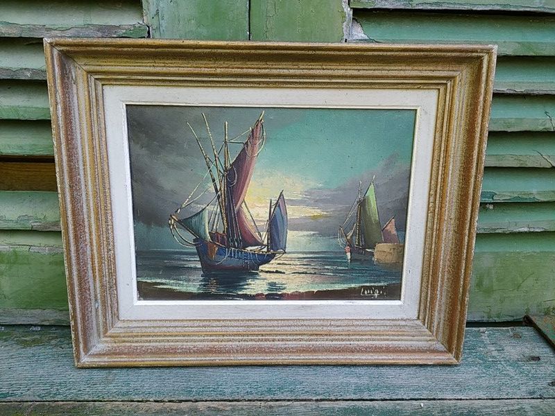 Tableau Marine Lumineuse Clair Obscure Sign�e Luigi 1960 90 Loches (37)