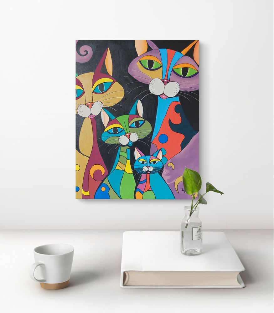 Tableau moderne chats stylis�s 89 Saint-Just-Saint-Rambert (42)