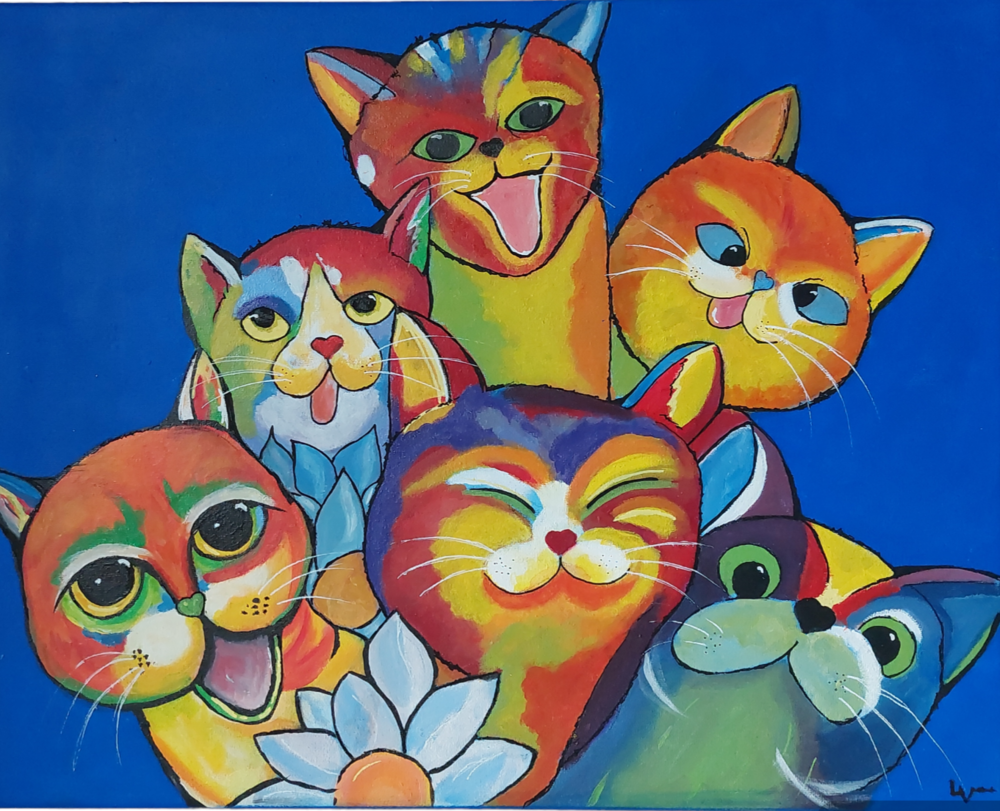 Tableau moderne chats color�s 95 Saint-Just-Saint-Rambert (42)