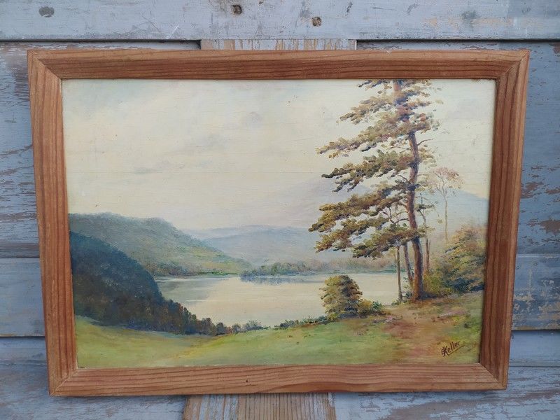 Tableau Montagne Paysage Lacustre Sign� E. Keller 
200 Loches (37)