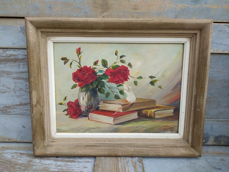 Tableau Nature Morte au Roses et Souris Sign� O'Berlin 
130 Loches (37)