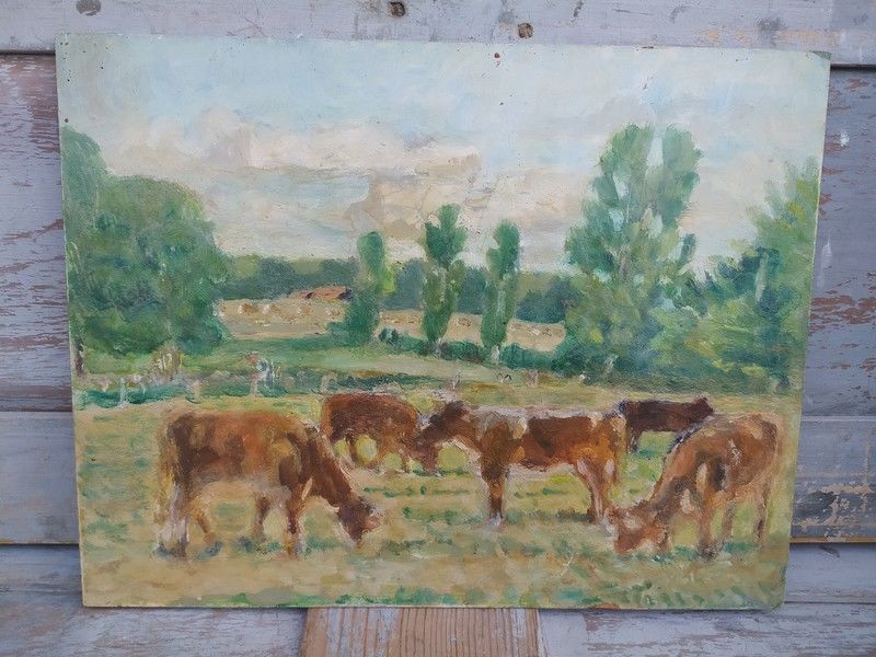 Tableau Paysage Campagne Vaches Atelier Cordel 60 Loches (37)