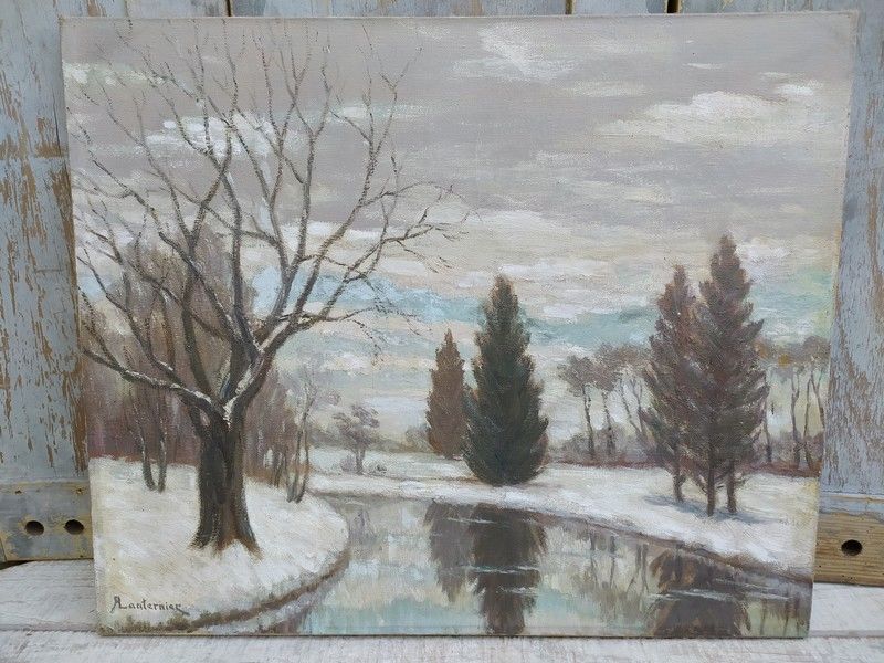 Tableau Paysage d'Hiver par Raoul L�on Lanternier 800 Loches (37)