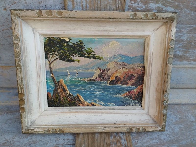 Tableau Paysage Marin Mer M�diterran�e Sign� Langlade 
40 Loches (37)