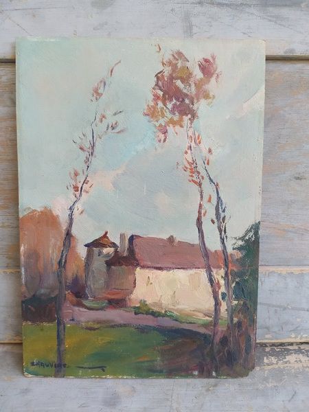 Tableau Paysage Peinture Huile sur Bois Sign� Chauvire 70 Loches (37)