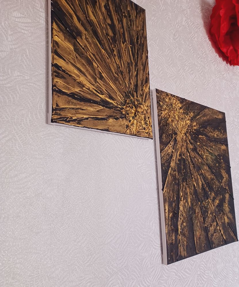 2 tableau peinture abstrait dor� et noir 50 Fameck (57)