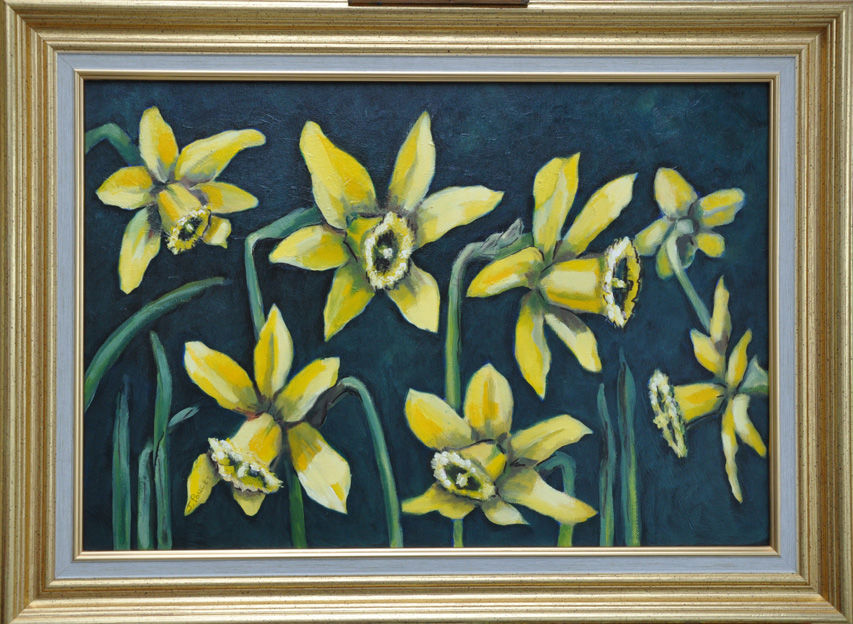 Tableau peinture � l'huile:  Premi�res jonquilles  60 Jou�-l�s-Tours (37)