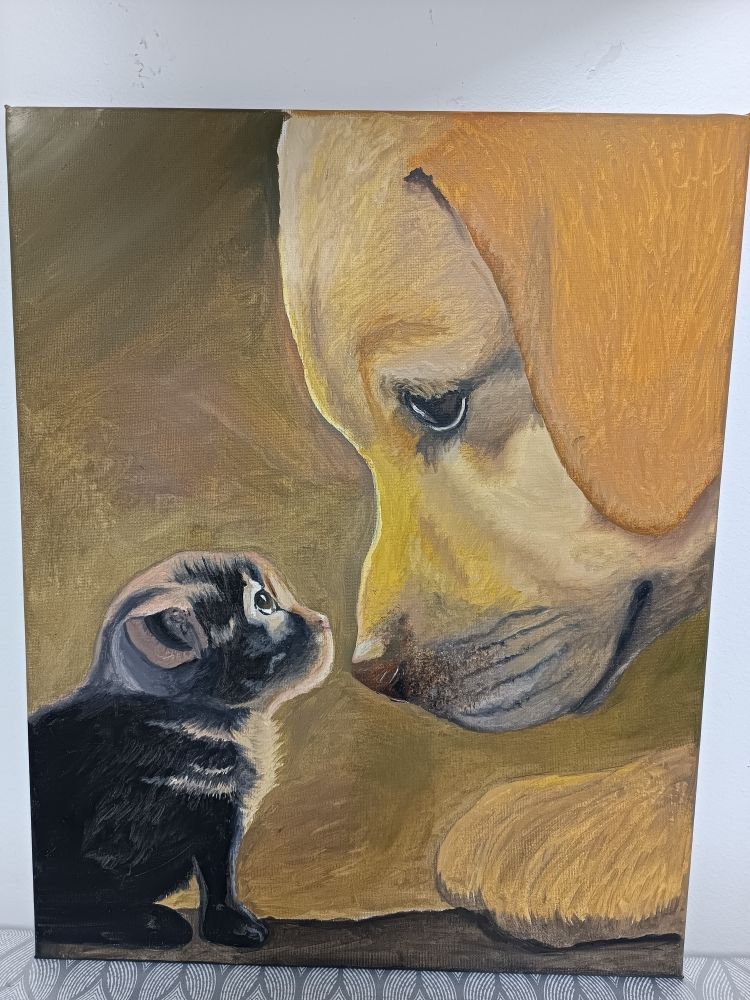 tableau peinture huile, chien et chat 0 Ris-Orangis (91)