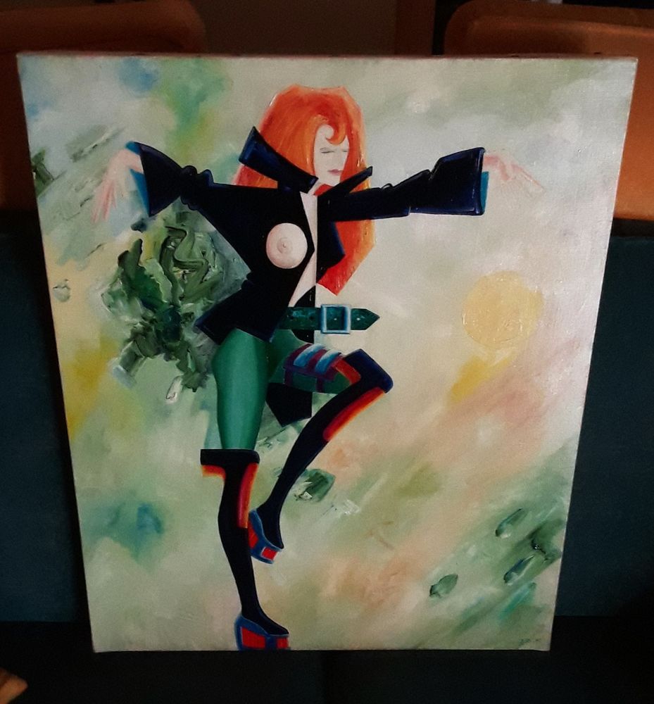 TABLEAU peinture � l'huile - PS.K 1992 70 Paris 20 (75)