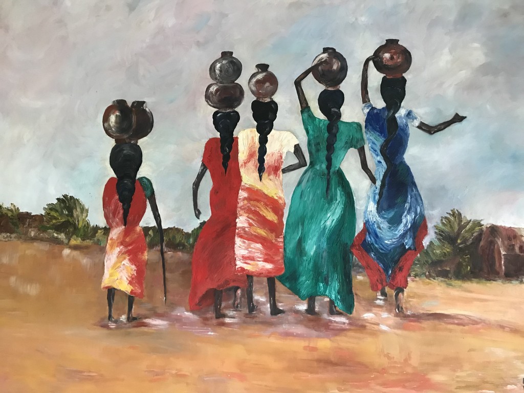 Tableau peinture  LES PORTEUSES D'EAU EN AFRIQUE  800 Villeneuve-Loubet (06)