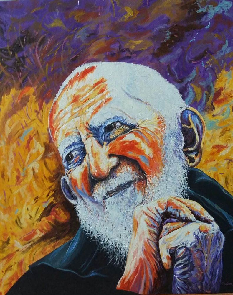 Tableau : peinture : portrait de l'ABBE PIERRE 350 Verneuil-sur-Vienne (87)