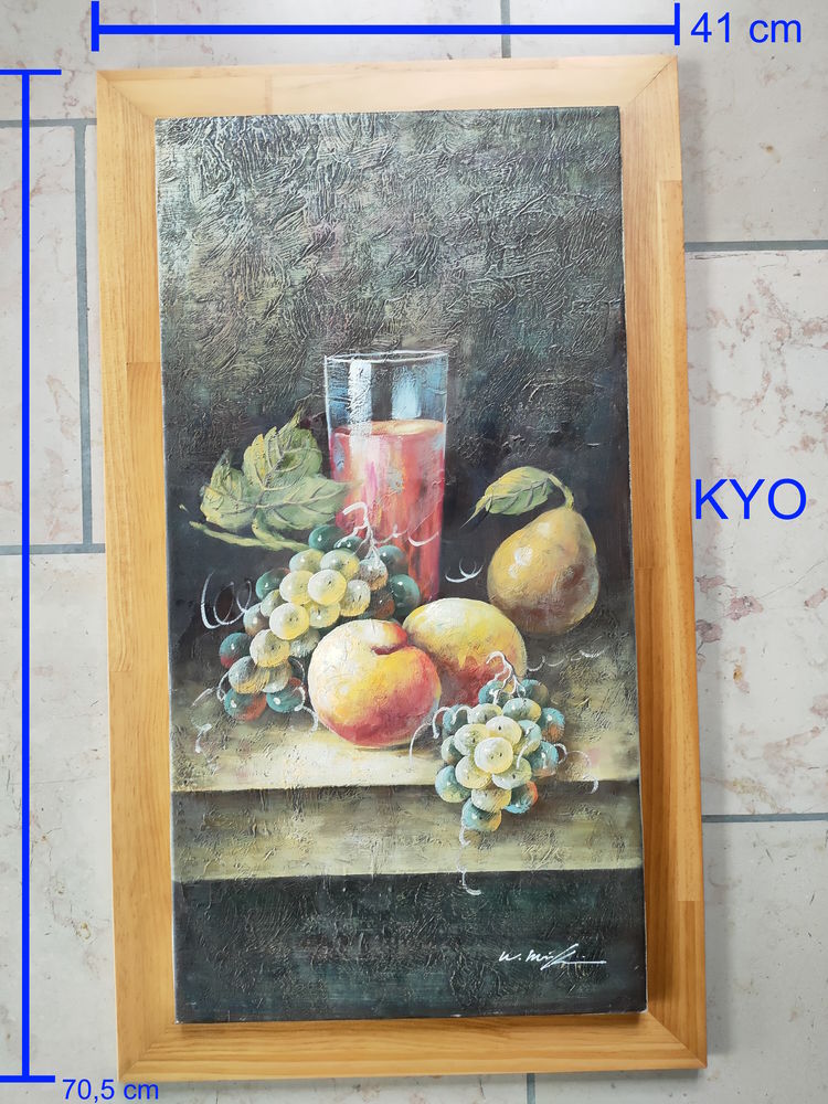 Tableau peinture toile de fruits raisin p�che poire, verre 129 Foncine-le-Haut (39)