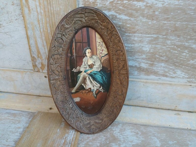 Tableau Plat Bois Sculpt� Peint Sc�ne Coquine Chat XIX�me 90 Loches (37)